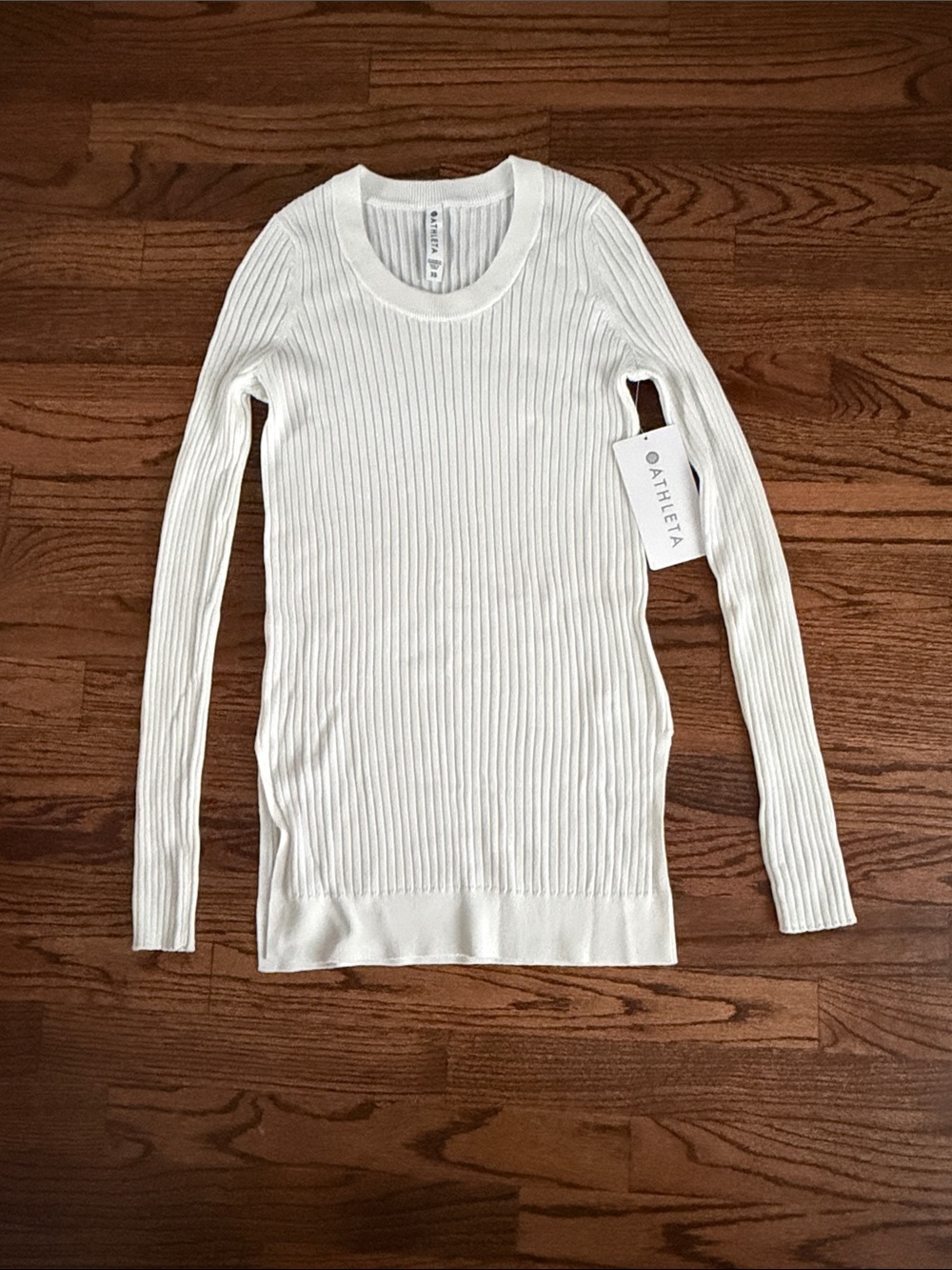 NWT Athleta Cream Ribbed Long Sleeve Crew Top